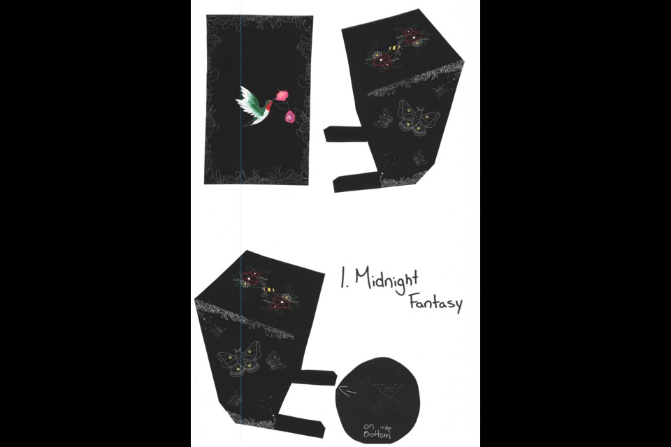 "Midnight Fantasy" by Brooklyn Quinn, one of the designs chosen for the Beautiful Bins project, a partnership between the Town of Okotoks and the Alberta High School of Fine arts to create artwork for waste bins around town. (Courtesy Town of Okotoks)