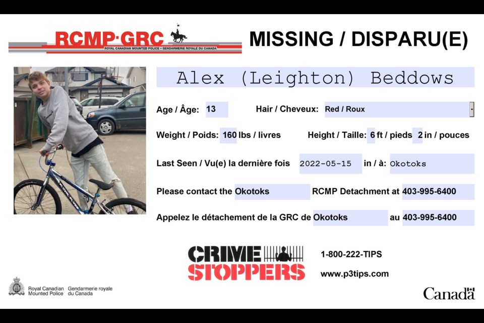 Leighton Beddows, 13, who goes by the name Alex, was reported missing May 16. 