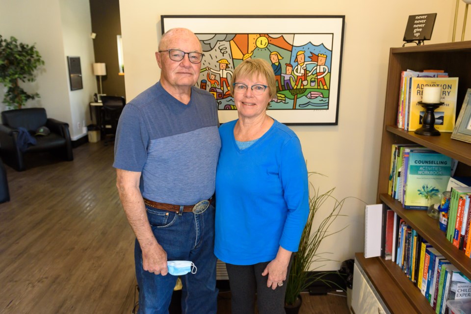 Brian and Shannon Olson, Governance Leads of Foothills Community Counselling, at the Culture Centre in High River on May 16. The community program operates from the FCSS Resource Centre and offers mental health counselling to anyone regardless of income.