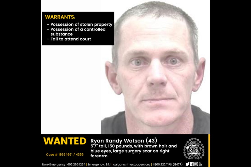 A wanted poster for Ryan Randy Watson from the Calgary Police Service on Jan. 22, 2020.