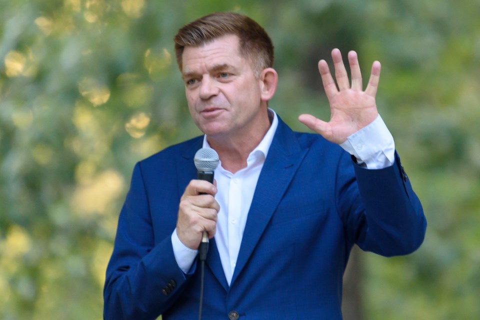 UCP MLA and party leadership hopeful Brian Jean gives a speech  during a meet-and-greet campaign event at George Lane Park in High River on Aug. 11. He spoke for about an hour, making platform announcements and talking about his vision for the province if he were to become premier.  