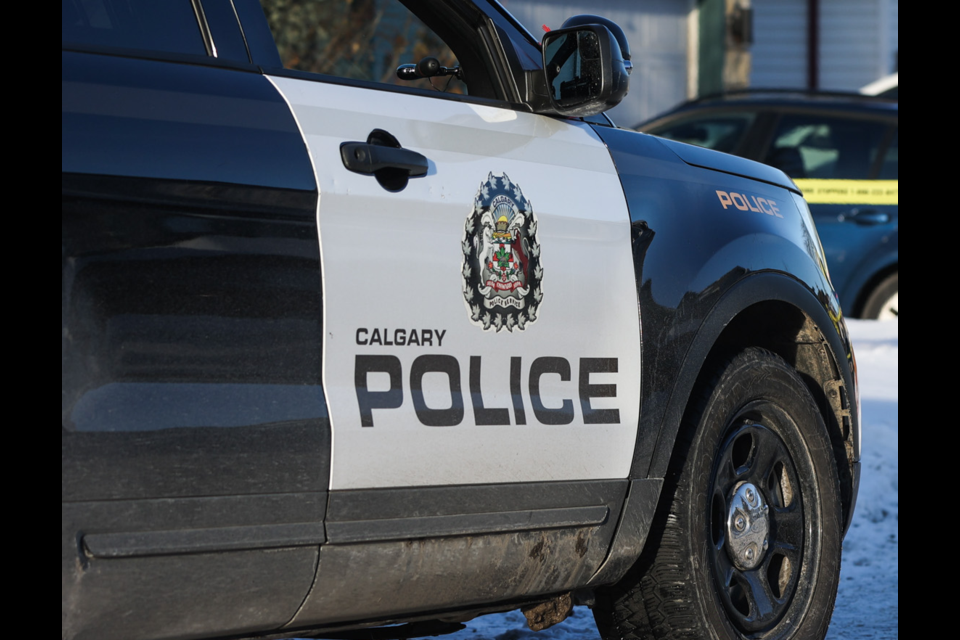 A Calgary Police Cruiser at a crime scene in 2022.
