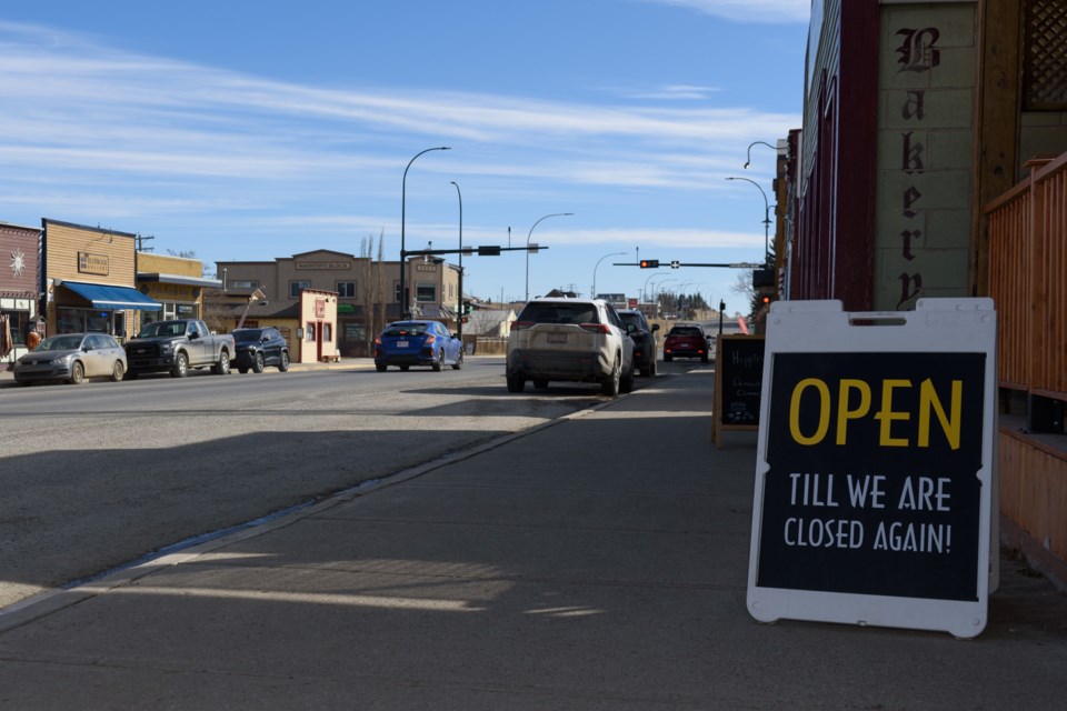 Centre Avenue in Black Diamond on March 21. The Town is working on an Area Redevelopment Plan for the downtown area and highway corridor, including along Government Road and Centre Avenue, and is asking for public input on the plan. (Photo by Robert Korotyszyn/OkotoksTODAY)