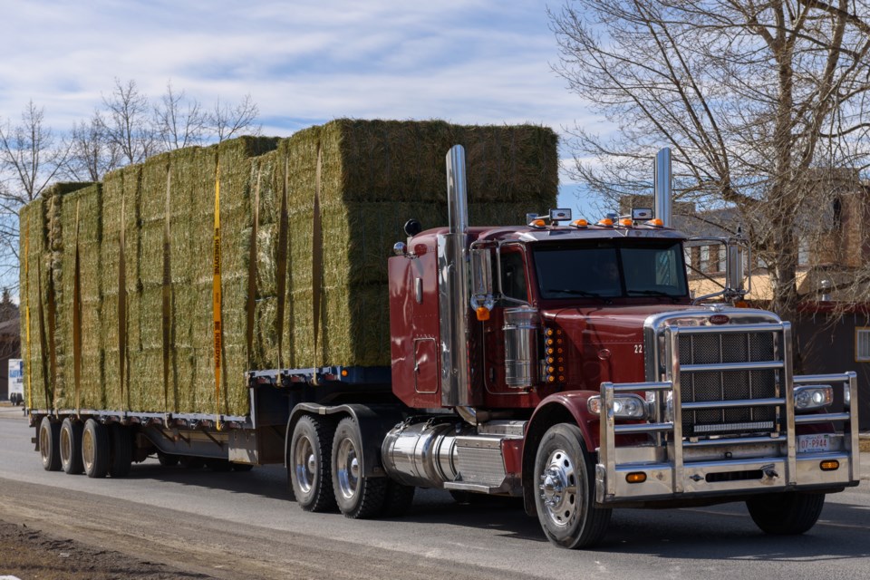 NEWS-Semi truck with load of hay in Turner Valley RK 0214 web
