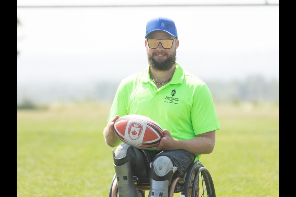 Three-time Paralympian Zak Madell, posing at Wylie Athletic Park on July 23, was one of two official ambassadors for the rugby portion of the 2023 Alberta Summer Games.