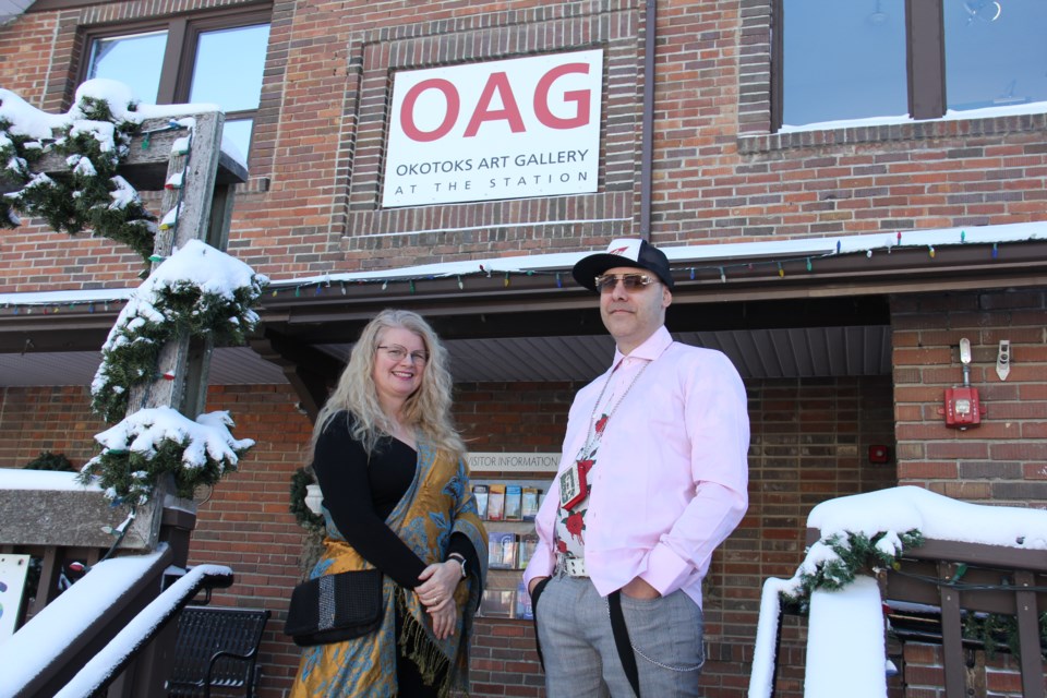 Debbie.lee Miszaniec, left, and Bryan Faubert are the latest artists to debut their work at the Okotoks Art Gallery. 