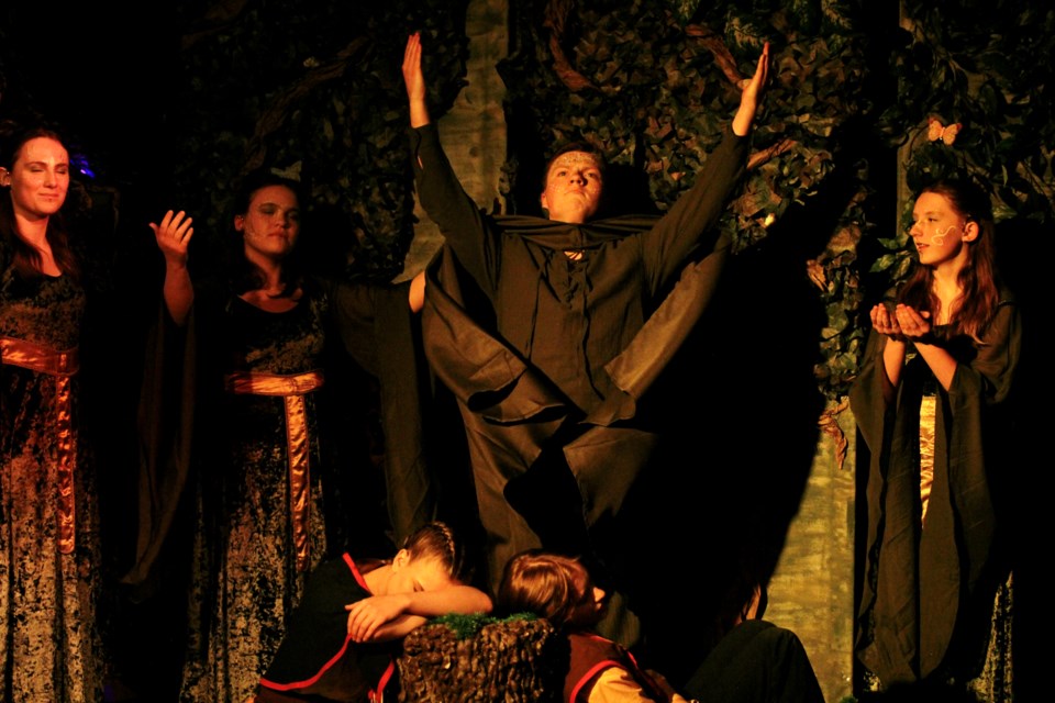 Elves perform a ritual in the woods during the Dewdney Players' production of 'Hansel and Gretel' at the Rotary Arts Performing Centre on May 2.