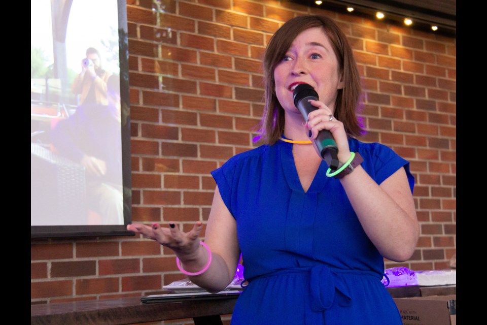 Okotoks Film Festival director Katie Fournell speaks at the festival launch party on Wednesday, June 5.