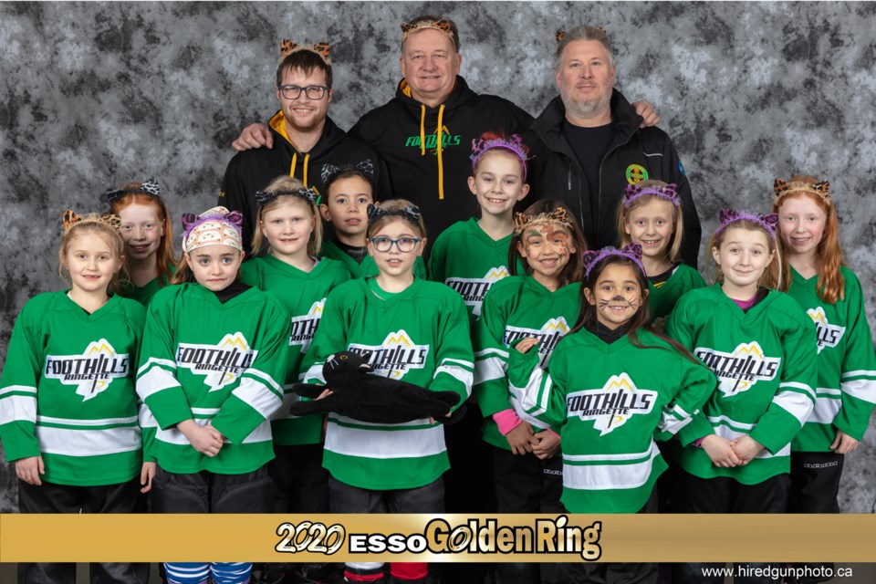 The Foothills U10 Step 2 Cute Kittens are, back row, from left, coaches Alex Mouland, Les Peterson and Darcy Perrault. Middle row, Kya Pretty, Jayden Nelson, Austyn Harper, Emersyn Osborne, Sophie Fenton and Hailey Pretty. Front row, Madison Mouland, Ivy Dunham, Brooke Barrett, Isabelle Peterson, Chloe Peterson and Emerson Perrault. Missing is Ryleigh MacNaughton, Mila Seitz and Edyn Jones. (Photo courtesy of Tracy Hope, Hired Gun Photography)