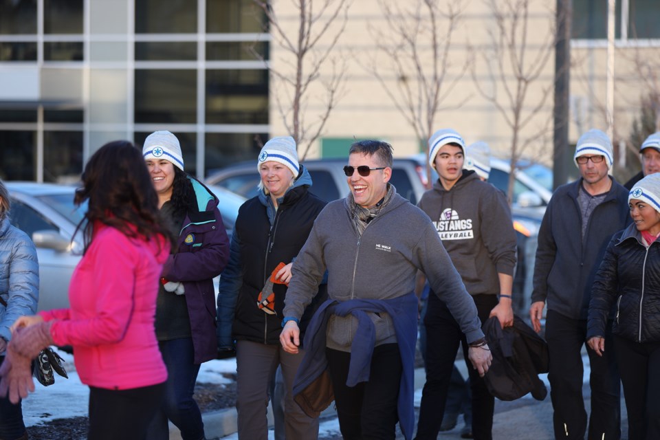 The start of the Coldest Night of the Year walk in Okotoks on Feb. 22. The event, which was the first of its kind in Okotoks, benefits the Okotoks Food Bank and Baby It's Cold Outside. (Brent Calver/Western Wheel)
