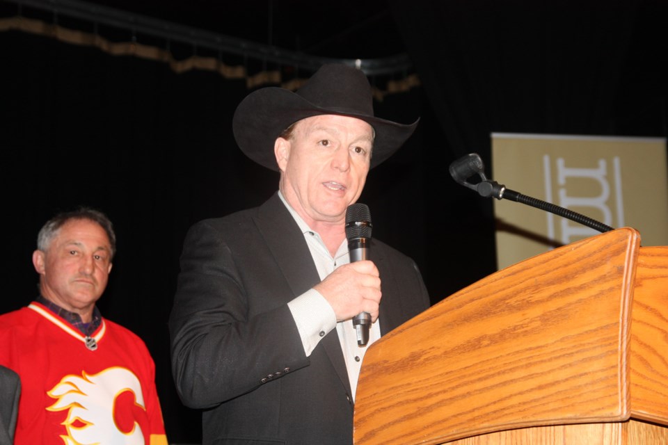 Former World bull rider champion Cody Snyder discusses head injuries at the Foothills Concussion and Rehabilitation Centre Boots, Bowties, and Bling Gala March 7 in Okotoks. (Bruce Campbell, Western Wheel)