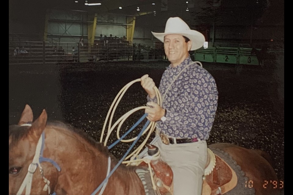 Prized saddles belonging to the late Jim Gladstone, a world champion tie-down roper, which were lent to the Ranchman’s Cookhouse and Dancehall, are being returned to his son Zachary from Okotoks. One of the saddles he received for winning the National Finals Rodeo, the world title in Oklahoma City in 1977. (Photo submitted)
