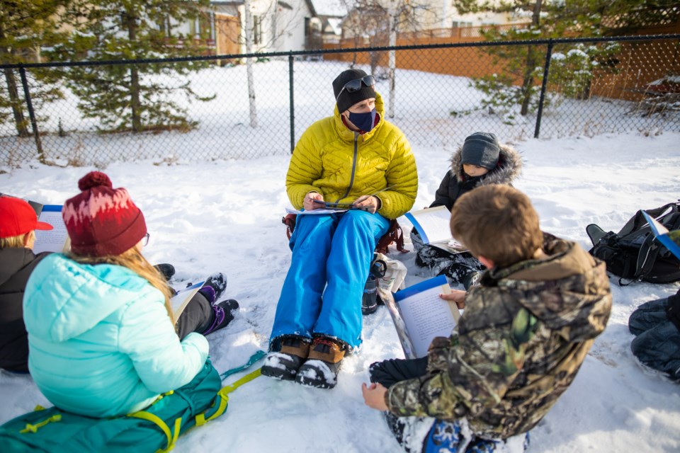 Westmount School teacher Graham Campbell has students journaling during his nature based-learning class on Nov. 12. (Brent Calver/Western Wheel)