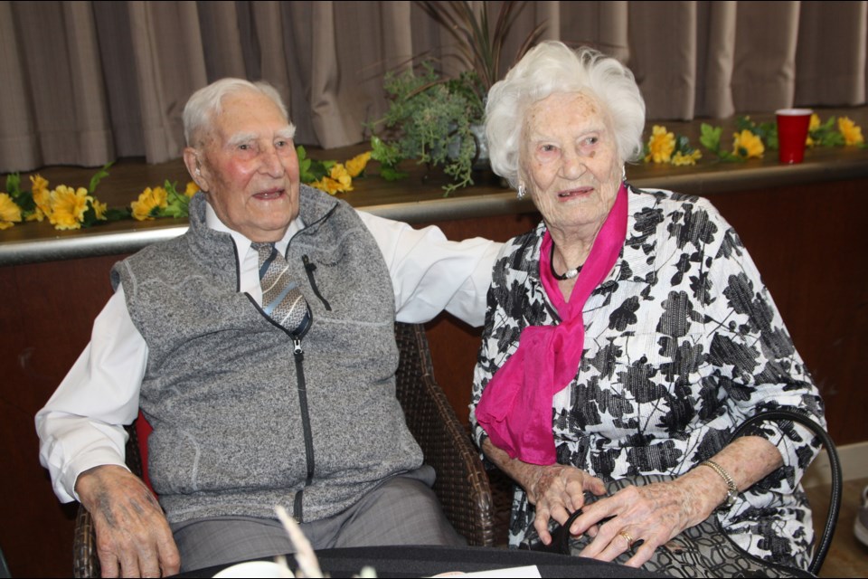 Winston Parker and his older sister, Jessie Jessie Fleischman, at Parker's 100th birthday celebration in 2018. (Bruce Campbell/Western Wheel) 