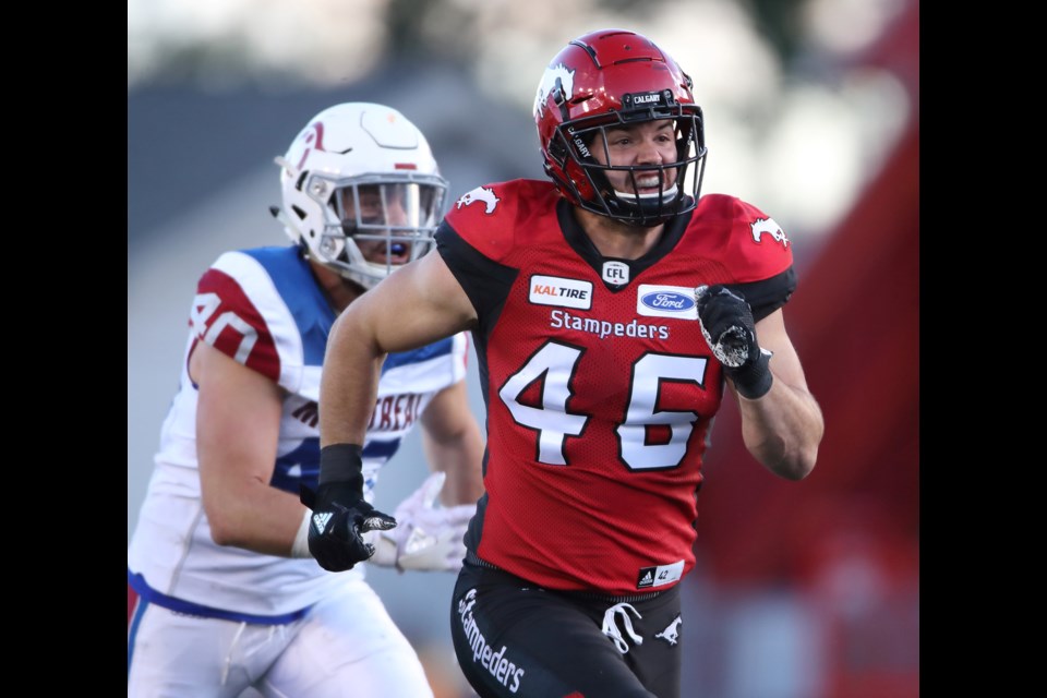 Okotoks’ Charlie Power, a fullback and special teams standout with the Calgary Stampeders, announced his retirement from the Canadian Football League on Nov. 5 after the team was eliminated from the CFL postseason. (Photo by David Moll/Calgary Stampeders)