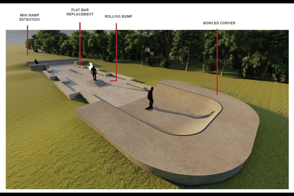 The chosen design for the upgrades to the Black Diamond skate park, designed by New Line Skateparks. (Image courtesy Black Diamond Skatepark Fundraising Committee)