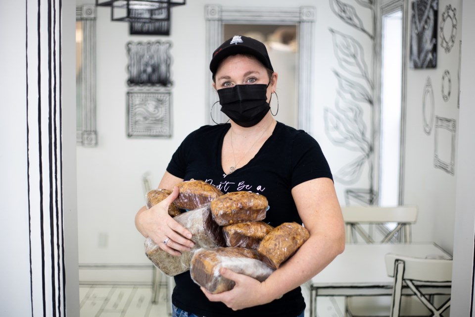 When the Okotoks Food Bank received a surprise windfall of 2,200lbs of bananas, 94 Take the Cake owner Sherry Lindenback took several cases, making banana bread to give back to the food bank. Another Okotoks chef, Mark Klaudt, also made banana protein shake freezer packs.