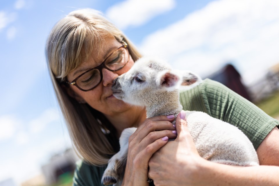 Farmer Catherine Skory holds William, the runt of a sextuplet sheep birth. Originally born lifeless, Skory resuscitated him and cared for him in her bed the first night, continuing to bottle-feed him after.
