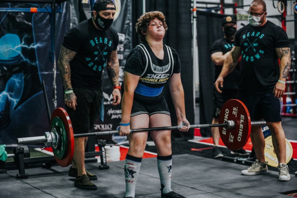 Hayden Hampton, 13, set a WRP world record for his deadlift of 225 pounds at the Shellshock powerlifting event in Edmonton in November. (Photo by Jimmy Walsh)