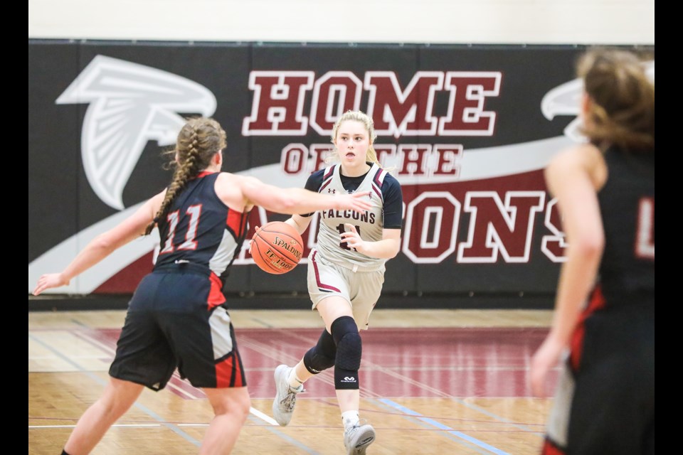 Chloe Hunter wrapped up her three-year run on the Foothills Falcons varsity basketball team as the Grade 12 female athlete of the year at Foothills Composite. (Brent Calver/Western Wheel)