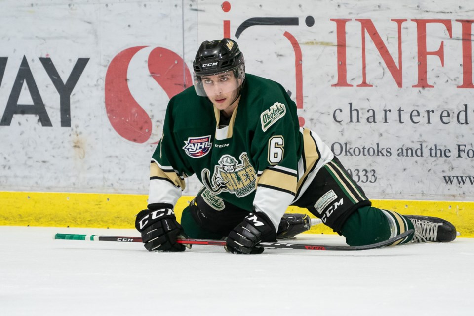 Tanner Sawka returned to the Okotoks Oilers lineup on March 13 after being sidelined for parts of two seasons recovering from hip surgery. (Chad Goddard Photography)