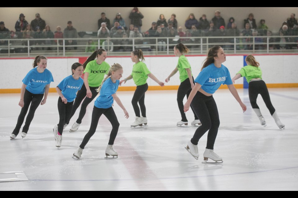 Members of the Foothills Skating Club perform during the Strong, Beautiful, Brave Year End Ice Show on March 15 at Oilfields Regional Arena.
(Remy Greer/Western Wheel)