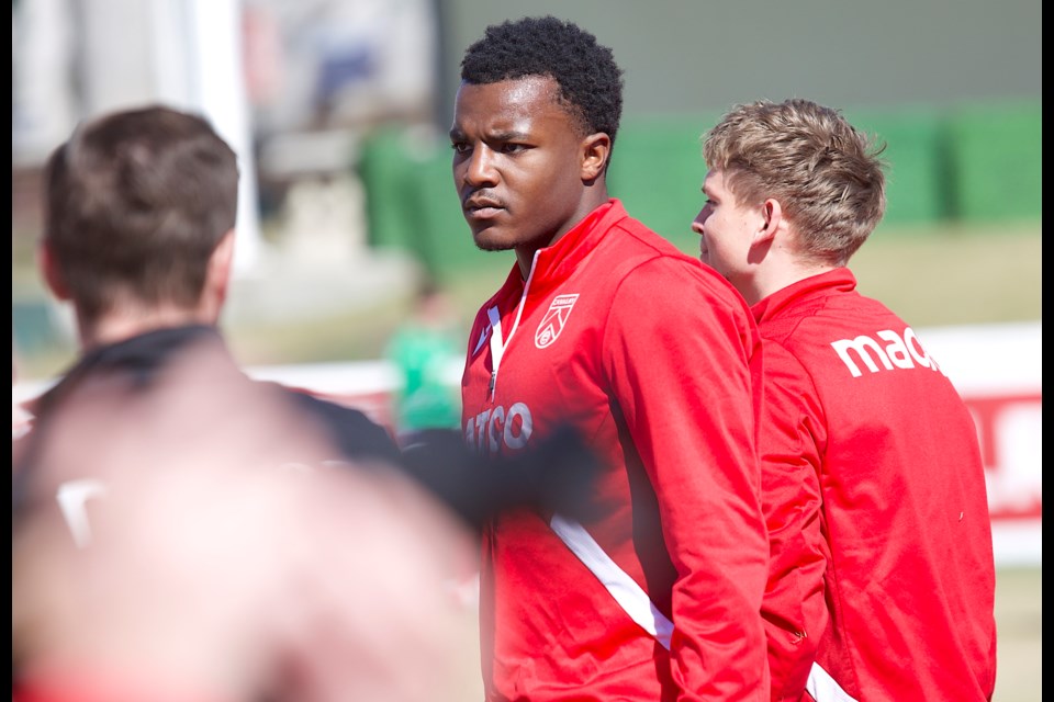 Centre back Levi Laing, a product of the Brentford, Arsenal and West Ham academy system, trains with Cavalry FC on April 14 at Spruce Meadows. Cavalry FC hosts its home opener for the 2025 Canadian Premier League season on April 18 versus Vancouver FC.