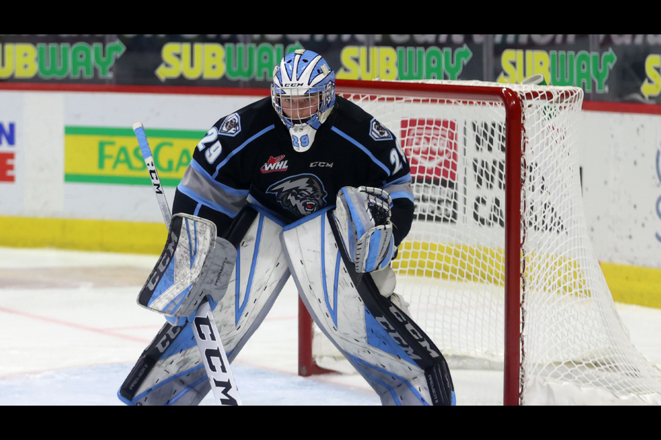 Okotokian Gage Alexander has been stellar for the Winnipeg ICE at the Western Hockey League Regina bubble, posting four wins and a shutout in six games.
(Photo courtesy Winnipeg ICE)
