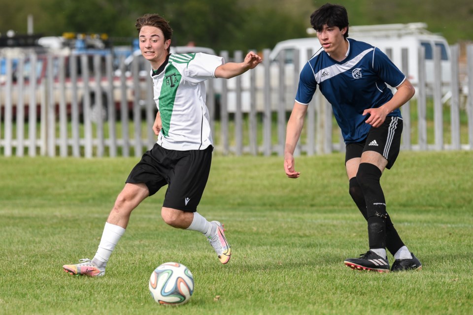 Carmine Soares and the Holy Trinity Academy Knights earned a 4-0 win over the Strathmore Spartans in the Foothills Athletic Council regular season finale on May 29 at Bill Robertson Park in Okotoks. 