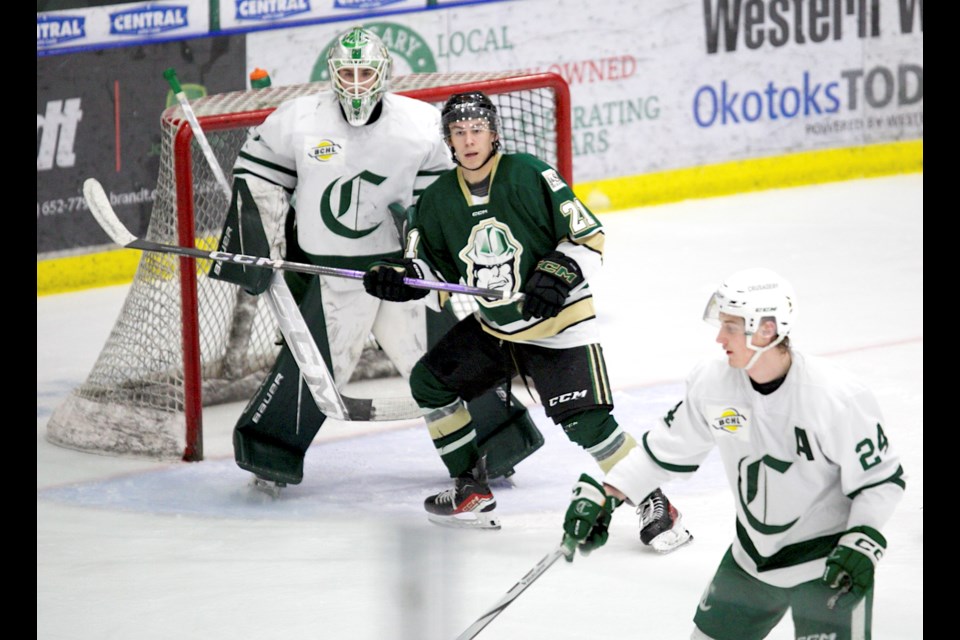 Okotoks Oilers forward Jack Silverberg scored a hat trick in the 3-2 win over the Sherwood Park Crusaders in BCHL action on March 15 in Okotoks. 