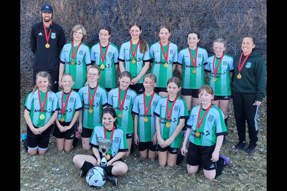 Okotoks United won gold at the Alberta Soccer Indoor Provincial Championships in the girls U13 Tier 3 division, one of three medals won at provincials by the club.