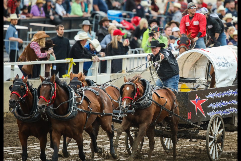 Mark Sutherland rushes for the finish at the 2019 Calgary Stampede. The event has been cancelled for 2020 due to the COVID-19 pandemic.  (Brent Calver, Western Wheel)
