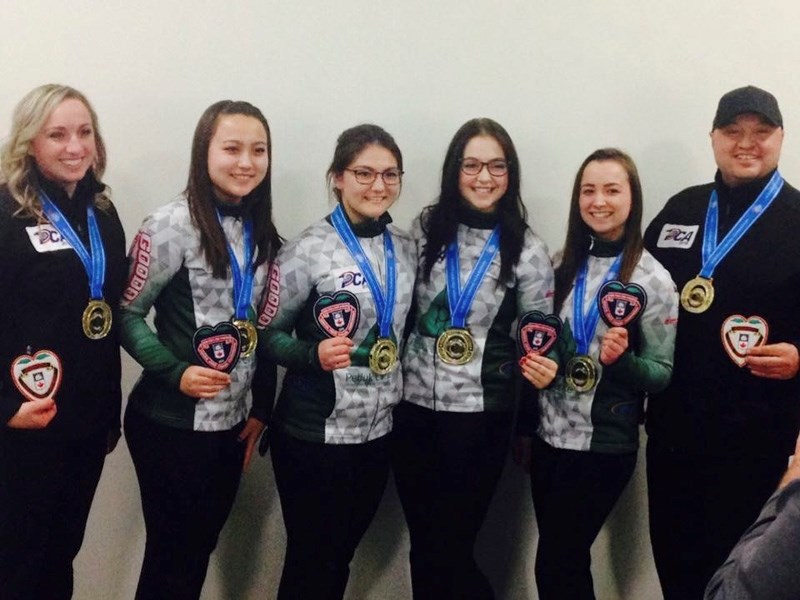 The Alberta Junior women&#8217;s champions, from left to right: Lindsay Makichuk (coach), Kayla Skrlik (skip), Ashton Skrlik (third), Hope Sunley (second), Megan Johnson