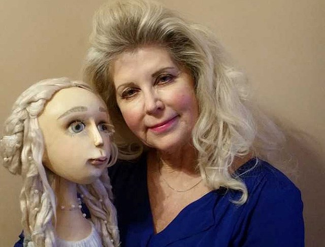 Calgary puppeteer Michelle Warkentin with a puppet that plays the role of dementia in the play Family Tear at the Okotoks United Church on Jan. 20.