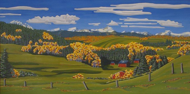 Okotoks artist Virgini Senden uses bright colours to depict the area&#8217; s picturesque landscapes in the Leighton Art Centre&#8217; s new exhibition Vistas, Visions and