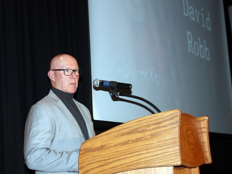 Long-time coach Dave Robb, the newest member of the Okotoks Dawgs&#8217; Hall of Fame, gave a passionate speech during the induction ceremony Jan. 27 at the Foothills