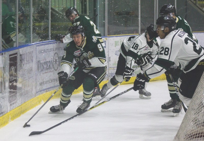 Okotoks Oilers forward Tanner Laderoute scored four goals against his former team, the Sherwood Park Crusaders, in the 8-5 win on Jan. 28.