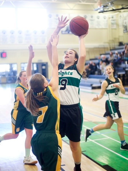 Holy Trinity Knight Gracie McNichol, here in the Knights Classic in December, had a strong game as a Grade 10 player up against highly-ranked Paul Kane Blues on Feb. 3 in