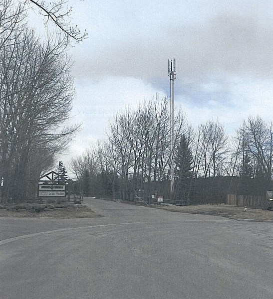 An artist&#8217;s rendition of the proposed Freedom Mobile telecommunications tower at 9 Crystal Green Lane, at the entrance to Crystal Ridge Golf club. The image was