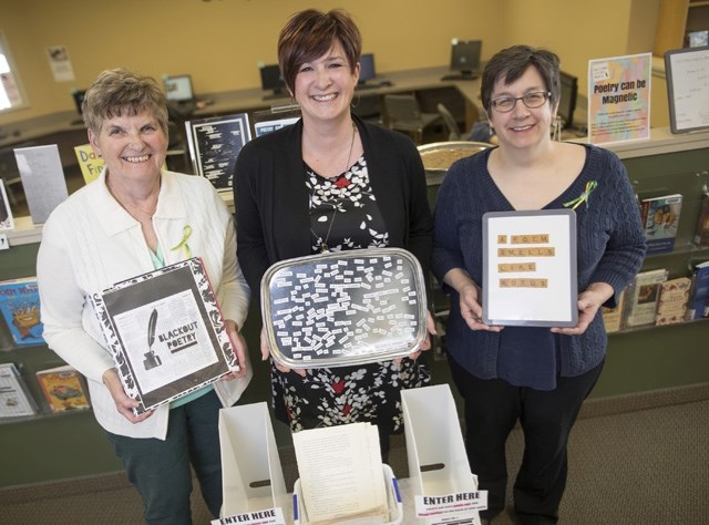 From left, Aline Church, Laural Jeanson and Paula Benson will be running a poetry contest at the Okotoks Public Library.