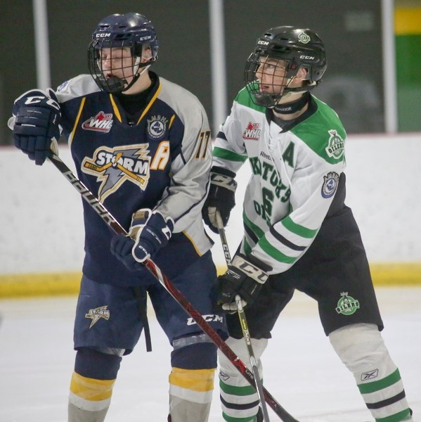 Defenceman Dru Krebs, right, is one of four Okotoks Bantam AAA Oilers set to lineup for Team South at the Alberta Cup.