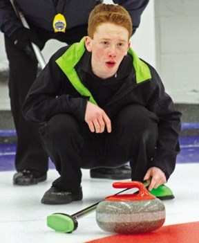 Skip Kyle Morrison surveys the scene during his rink&#8217;s loss in the A final to Bob Ulrich on Sunday at the Okotoks Curling Club.