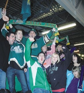 Okotoks Oilers fans rally for the home team during Friday&#8217;s game against the Camrose Kodiaks. The Oilers are looking to &#8216;pack the rink&#8217; for the rematch on