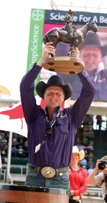 Jason Glass will once again be sponsored by Shaw GMC at the Calgary Stampede. His tarp was purchased by Shaw for $90,000 at the Stampede tarp auction on Thursday.