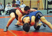 Spencer Watkins tries to gain control over an opponent at the Junior National wrestling championships in Edmonton on March 27.