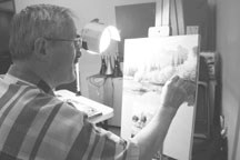 Calgary artist Andrew Kiss, seen here at an Okotoks art workshop this past weekend, will be back in town April 16 for a silent art auction for Noel Young at Altitude Art