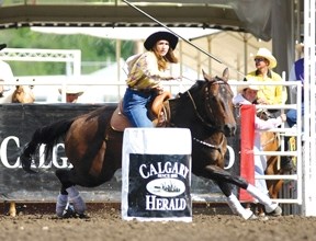 Deb Renger and Reiner at the 2009 Calgary Stampede. Renger has retired Reiner and will be riding her horse, Shorty, at the 2011 Calgary Stampede