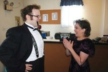 Ernie, played by Ryan Heck, has a discussion with Claire (Sharon Dvorsky) during a scene of Rumors at a dress rehearsal at Aldersyde on Oct. 30. The Dewdney Players