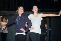 Alberta High School of Fine Arts Main Stage students Maddy Thompson, left, and Jennifer Wilson rehearde a scene in the school&#8217;s production of All shook Up, scheduled to 