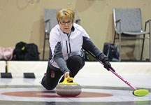 Team Fast skip Lois Fast comes out of the hack during the A final of the Oilfields Ladies Bonspiel in Black Diamond, the first leg of the Triple Crown series. Fast lost the